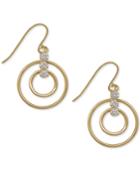 Open Circle Cubic Zirconia Drop Earrings In 10k Gold, 1 Inch
