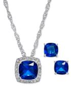 Charter Club Silver-tone Blue Crystal Pave Necklace And Earrings