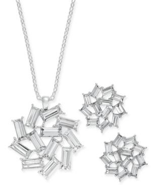 Charter Club Silver-tone Crystal Baguette Pendant Necklace And Earrings