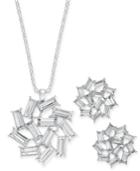 Charter Club Silver-tone Crystal Baguette Pendant Necklace And Earrings