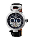 Heritor Automatic Ganzi Silver & Black Leather Watches 44mm