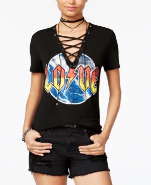 Rebellious One Juniors' Love Lace Up Graphic T-shirt