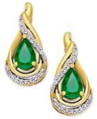 Emerald (3/4 Ct. T.w.) And Diamond (1/10 Ct. T.w.) Stud Earrings In 14k Gold