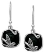 Genevieve & Grace Sterling Silver Earrings, Faceted Onyx (5-10mm) And Marcasite Flower Square Earrings