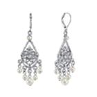 2028 Silver-tone Crystal And Simulated Pearl Chandelier Drop Earrings