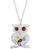 Multi-gemstone Openwork Owl 18 Pendant Necklace (2-1/8 Ct. T.w.) In Sterling Silver