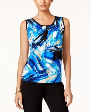 Nine West Printed Sleeveless Pleat-neck Top