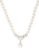 Cultured Freshwater Pearl (6mm) And Cubic Zirconia (1/4 Ct. Tw.) Heart Necklace In Sterling Silver And 14k Gold