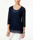 Jm Collection Embellished Crochet Lace Chiffon-trim Tunic Top, Only At Macy's