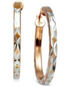 Giani Bernini Two-tone Textured Hoop Earrings In 18k Rose Gold Over Sterling Silver, Only At Macy's