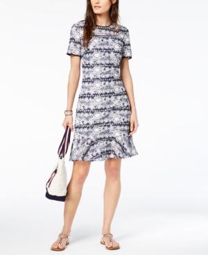 Tommy Hilfiger Striped Lace Flounce-hem Dress