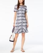Tommy Hilfiger Striped Lace Flounce-hem Dress