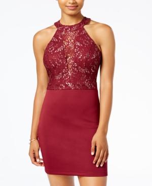 B Darlin Juniors' Metallic Lace Bodycon Dress