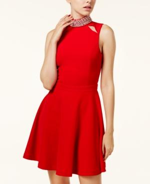 Xoxo Juniors' Embellished Mock Neck Skater Dress