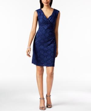 Connected Sequined Lace Surplice Dress