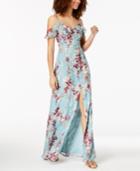 Emerald Sundae Juniors' Floral Cold-shoulder Maxi Dress
