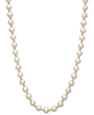 Cultured Freshwater Pearl (7-1/2mm) And Bead Necklace In 14k Gold