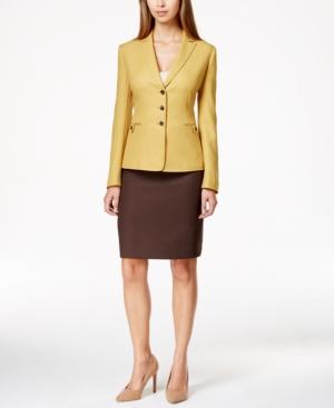 Tahari Asl Herringbone Colorblocked Skirt Suit