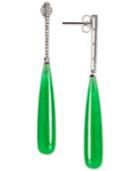 Dyed Jade (7 X 35mm) & White Topaz (1/5 Ct. T.w.) Drop Earrings In Sterling Silver