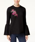 Shift Juniors' Embroidered Applique Bell-sleeve Sweatshirt, Created For Macy's