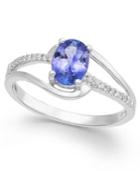 Tanzanite (1-1/4 Ct. T.w.) And Diamond (1/8 Ct. T.w.) Oval Ring In 14k White Gold