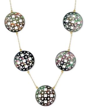 Black Mother Of Pearl (30mm) Cutout Disc 18 Chain Necklace In 14k Gold