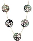 Black Mother Of Pearl (30mm) Cutout Disc 18 Chain Necklace In 14k Gold