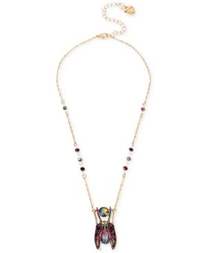 Betsey Johnson Gold-tone Crystal And Pave Beetle Pendant Necklace