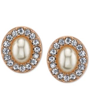 2028 Rose Gold-tone Pave Imitation Pearl Stud Earrings, A Macy's Exclusive Style