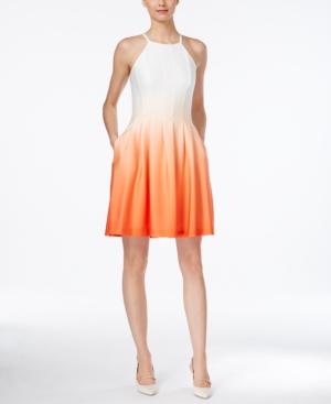Calvin Klein Ombre Fit & Flare Halter Dress