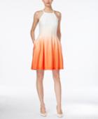 Calvin Klein Ombre Fit & Flare Halter Dress
