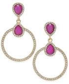 Inc International Concepts Gold-tone Pink Stone & Pave Gypsy Hoop Earrings, Only At Macy's