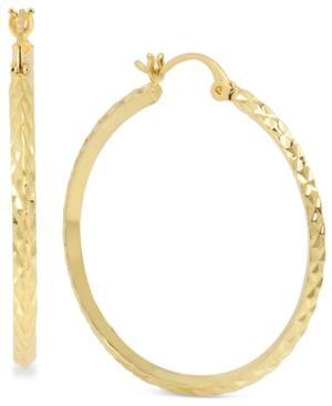 Hint Of Gold Diamond Cut Hoop Earring In Gold Plated Brass