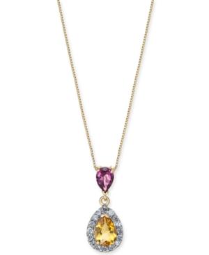 Multi-gemstone (1-1/5 Ct. T.w.) & Diamond (1/6 Ct. T.w.) 18 Pendant Necklace In 14k Gold