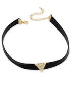 Inc International Concepts Gold-tone Pave Triangle Black Faux Leather Choker Necklace, Created For Macy's