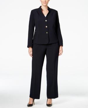 Tahari Asl Plus Size Three-button Bi-stretch Pantsuit