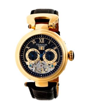 Heritor Automatic Ganzi Gold & Black Leather Watches 44mm
