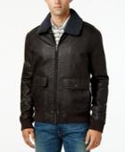 Tommy Hilfiger Men's Removable Faux Sherpa-collar Faux-leather Bomber Jacket
