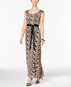 R & M Richards Lace Belted Gown