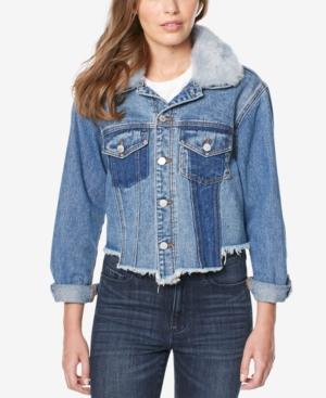 Buffalo David Bitton Nicci Faux-fur-trim Patchwork Denim Jacket
