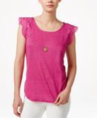 Maison Jules Crochet-detail Flutter-sleeve Top, Only At Macy's