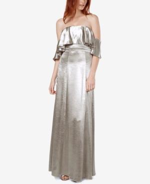 Fame And Partners Metallic Off-the-shoulder Ruffle Gown