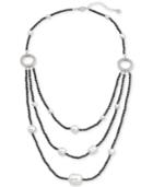 Majorica Two-tone Sterling Silver Imitation Pearl Multi-row Necklace