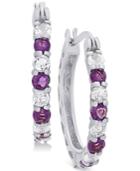 Small Amethyst (3/4 Ct. T.w.) And White Topaz (1 Ct. T.w.) Hoop Earrings In Sterling Silver