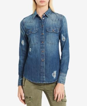 Calvin Klein Jeans Ripped Cotton Denim Shirt