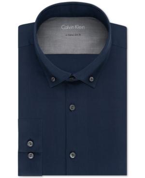 Calvin Klein X Extra Slim-fit Stretch Navy Tonal Check Dress Shirt