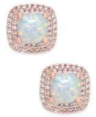 Lab-created Opal (3/4 Ct. T.w.) And White Sapphire (1/3 Ct. T.w.) Square Stud Earrings In 14k Rose Gold-plated Sterling Silver