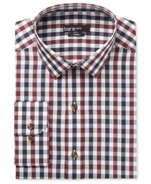 Bar Iii Men's Slim-fit Wine And Blue Textured Gingham Dress Shirt, Only At Macy's