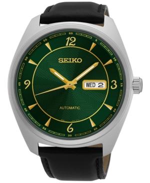 Seiko Men's Automatic Recraft Series Black Leather Strap Watch 45mm Snkn69