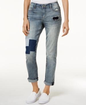 Earl Jeans Patchwork Medium Blue Wash Cuffed Jeans